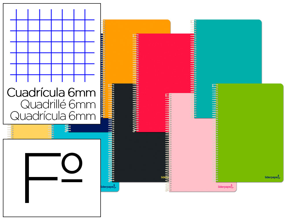Cuaderno espiral Liderpapel Smart Folio tapa blanda 80h 60g cuadro 6mm. colores surtidos